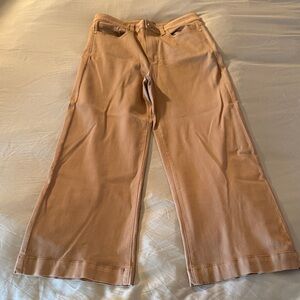 Paige Anessa wide leg jeans. 27” inseam. Khaki color with satin finish. NWOT.